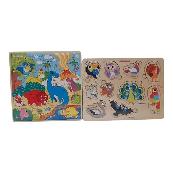 QUOKKA Wooden Dino & Animal Puzzle Bundle for Kids Ages 3-8 – Educational Toy - Picture 1 of 7